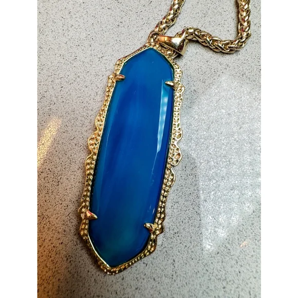 KENDRA SCOTT Teal blue Agate Frances Necklace & Earrings Gold Tone Rare - Picture 6 of 8
